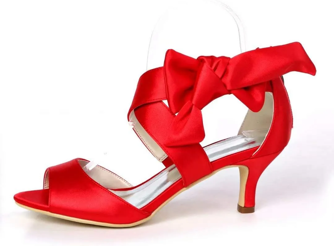 Mid Heels Wedding Sandals for Bride Open Toe Bowknot Formal Party Dress Women Summer Shoes 43