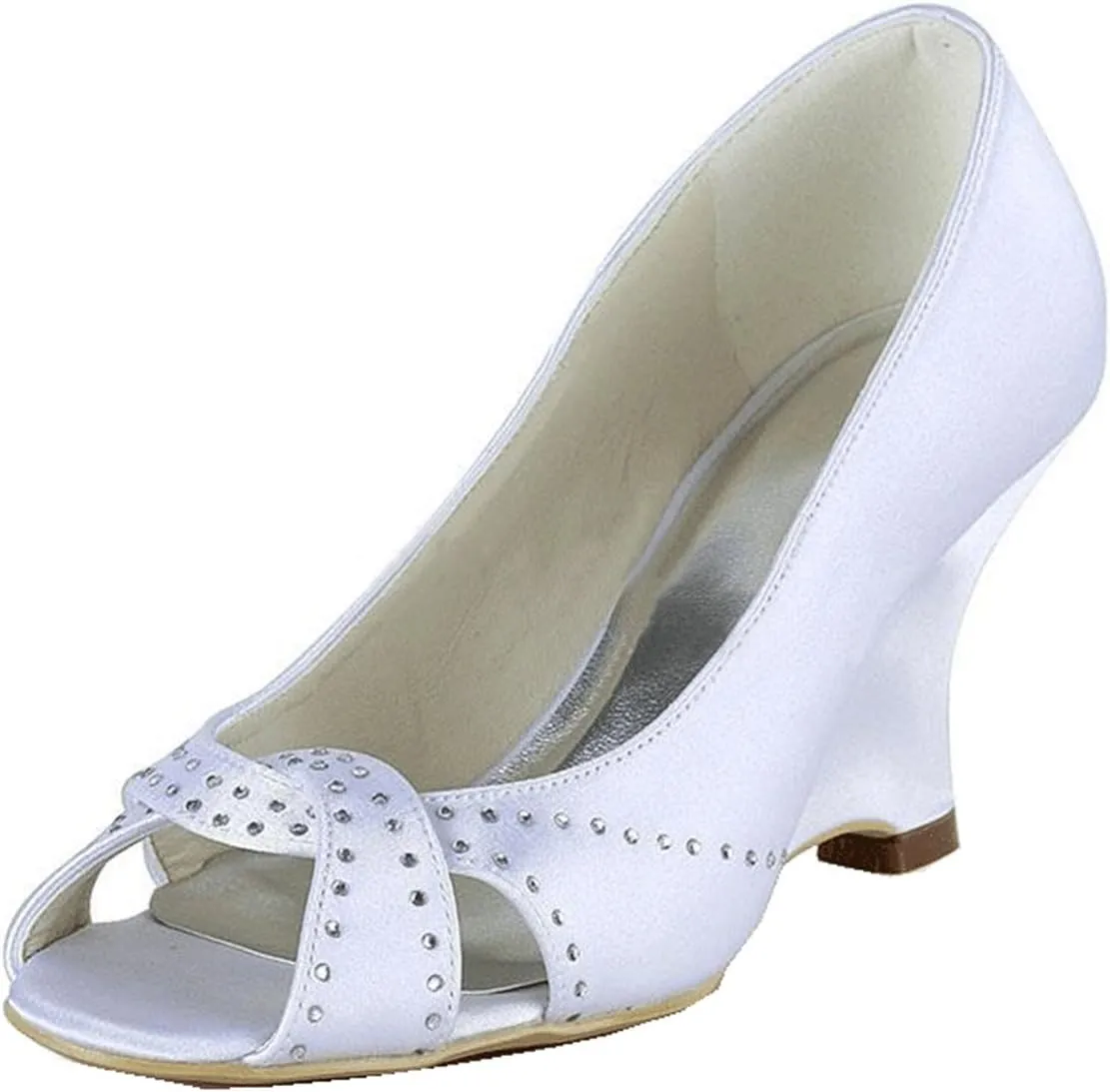 Minishion Girls Womens Crystals Wedge High Heel Bridal Wedding Sandals