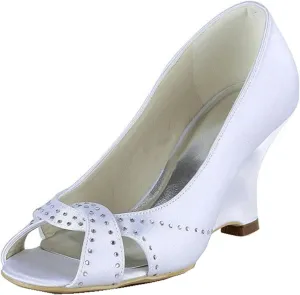 Minishion Girls Womens Crystals Wedge High Heel Bridal Wedding Sandals