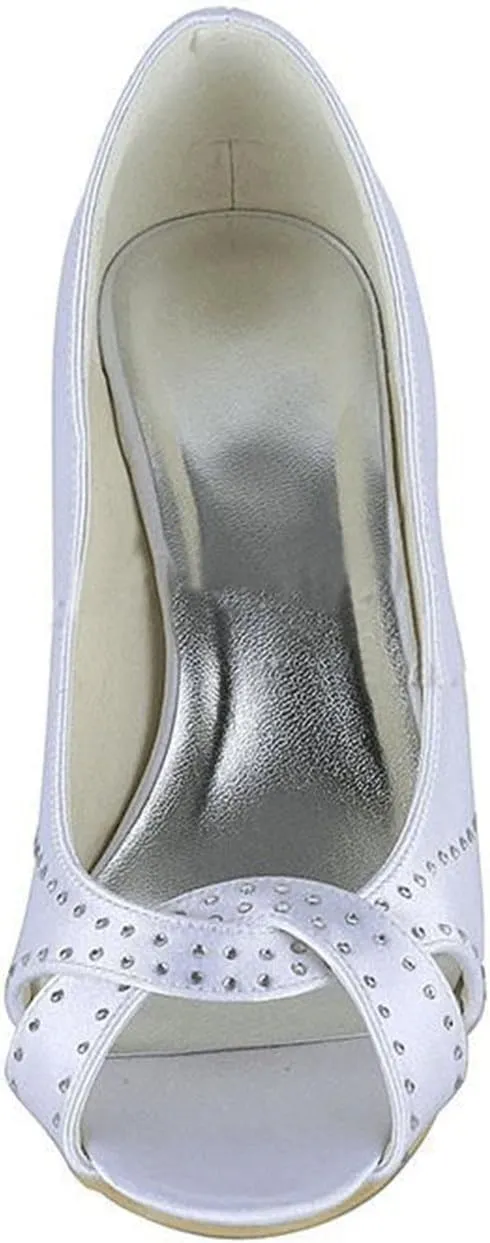 Minishion Girls Womens Crystals Wedge High Heel Bridal Wedding Sandals