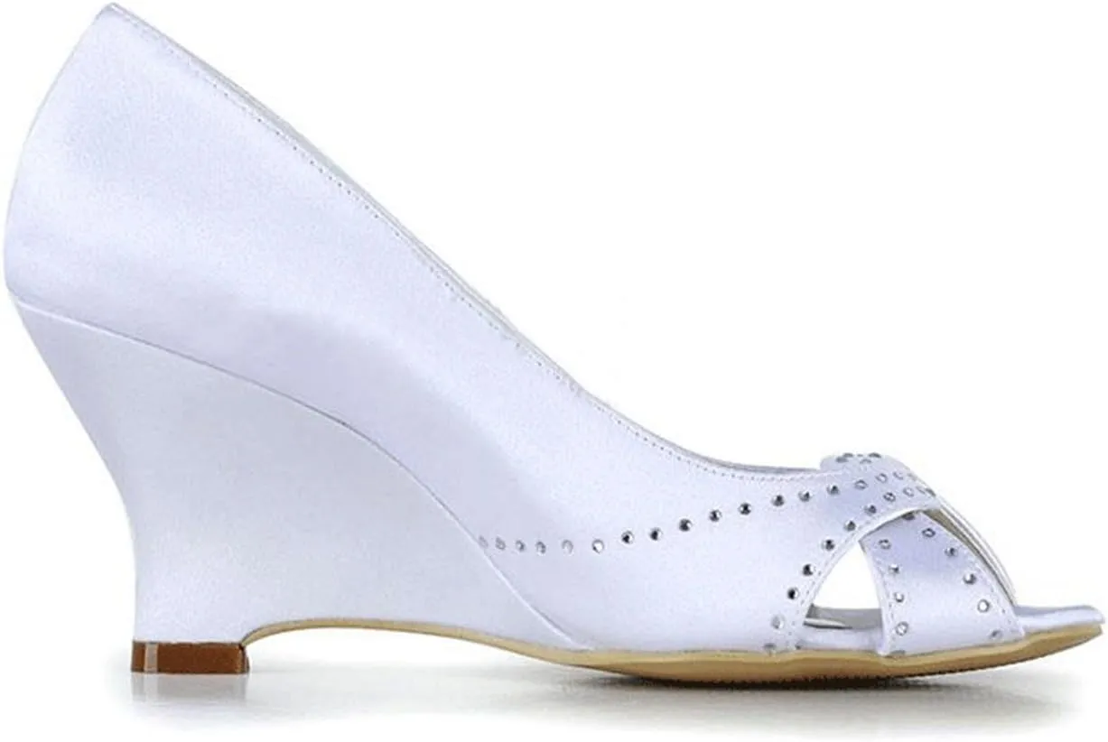 Minishion Girls Womens Crystals Wedge High Heel Bridal Wedding Sandals