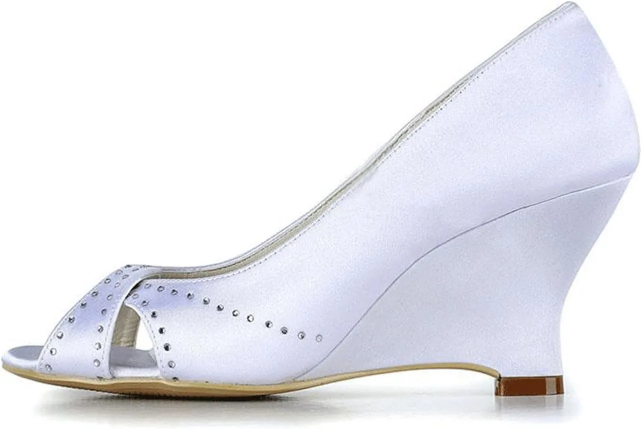 Minishion Girls Womens Crystals Wedge High Heel Bridal Wedding Sandals
