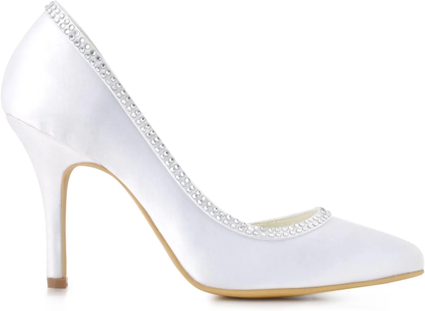 Minishion Girls Womens D-Orsay Crystals Satin Bridal Wedding Shoes Prom Party Pumps