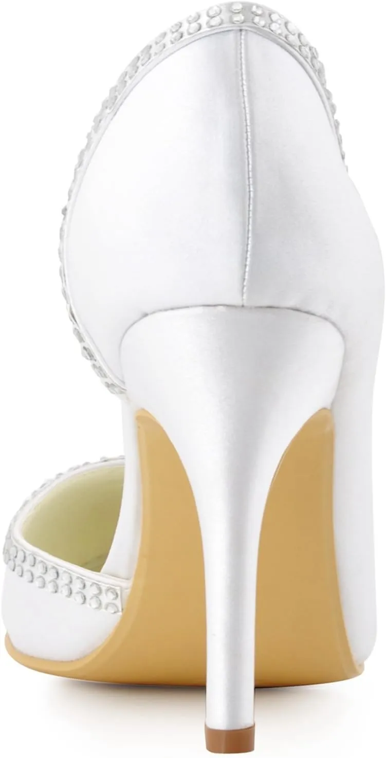 Minishion Girls Womens D-Orsay Crystals Satin Bridal Wedding Shoes Prom Party Pumps