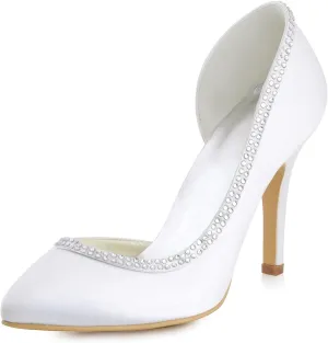 Minishion Girls Womens D-Orsay Crystals Satin Bridal Wedding Shoes Prom Party Pumps