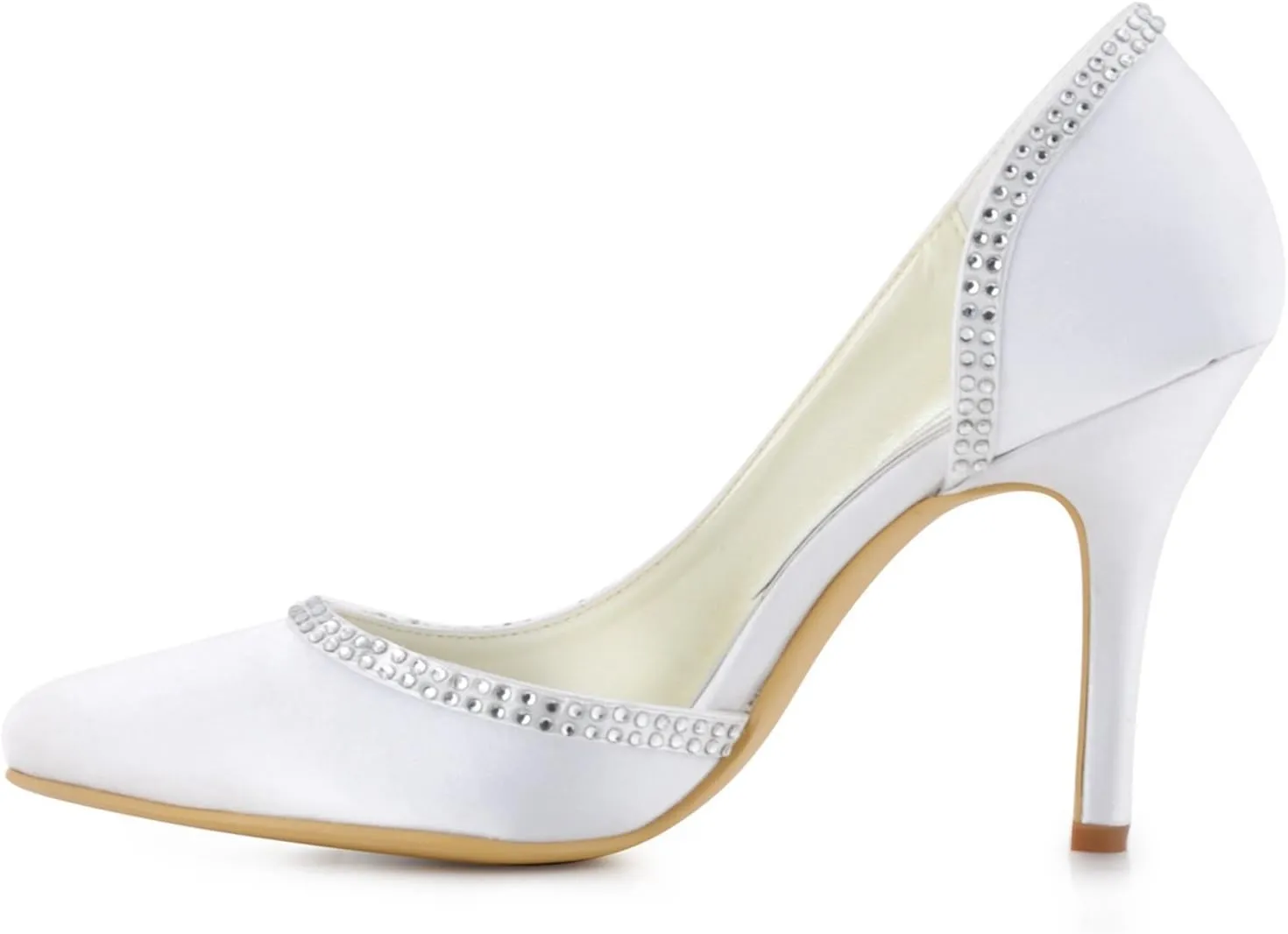 Minishion Girls Womens D-Orsay Crystals Satin Bridal Wedding Shoes Prom Party Pumps