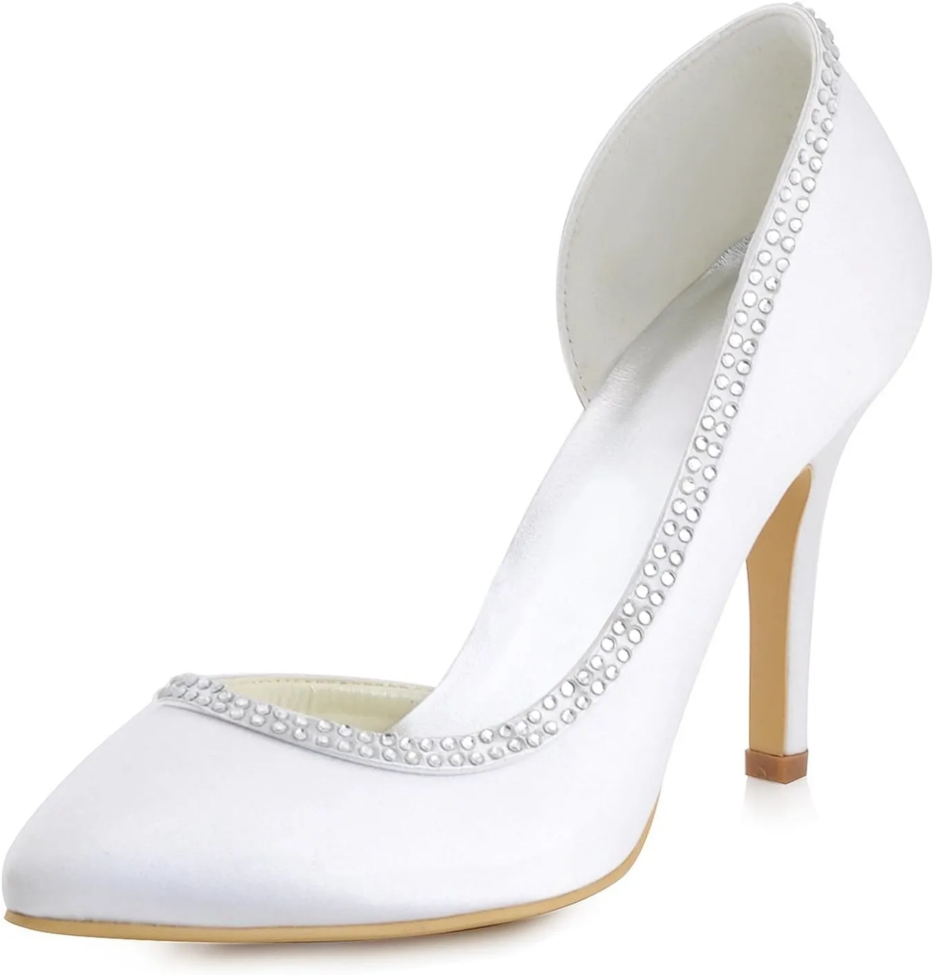 Minishion Girls Womens D-Orsay Crystals Satin Bridal Wedding Shoes Prom Party Pumps
