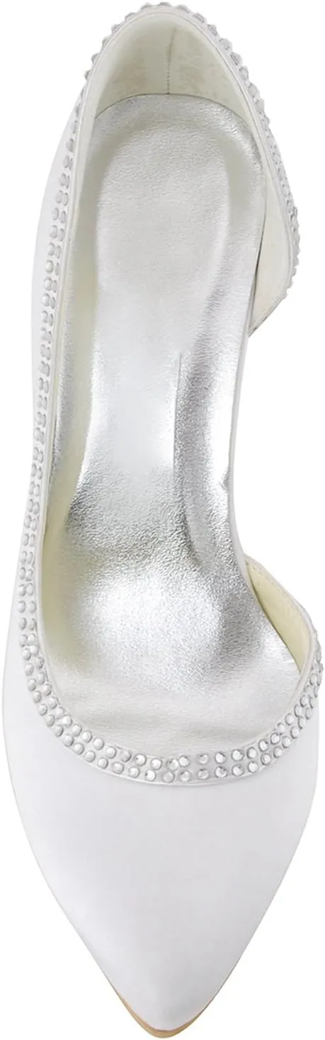 Minishion Girls Womens D-Orsay Crystals Satin Bridal Wedding Shoes Prom Party Pumps