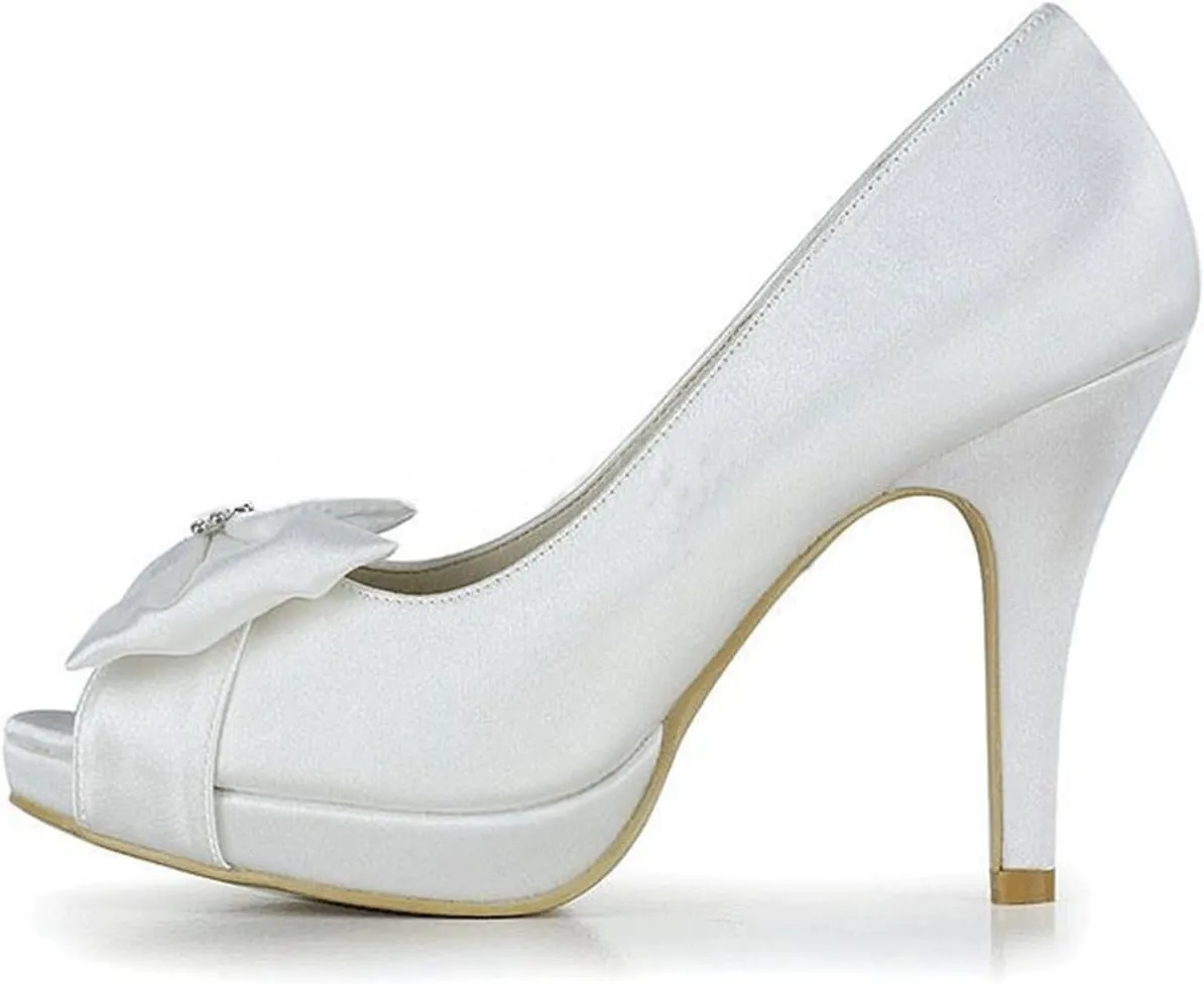Minishion Girls Womens Knot Crystals Satin Bridal Wedding Sandals High Heel Prom Shoes