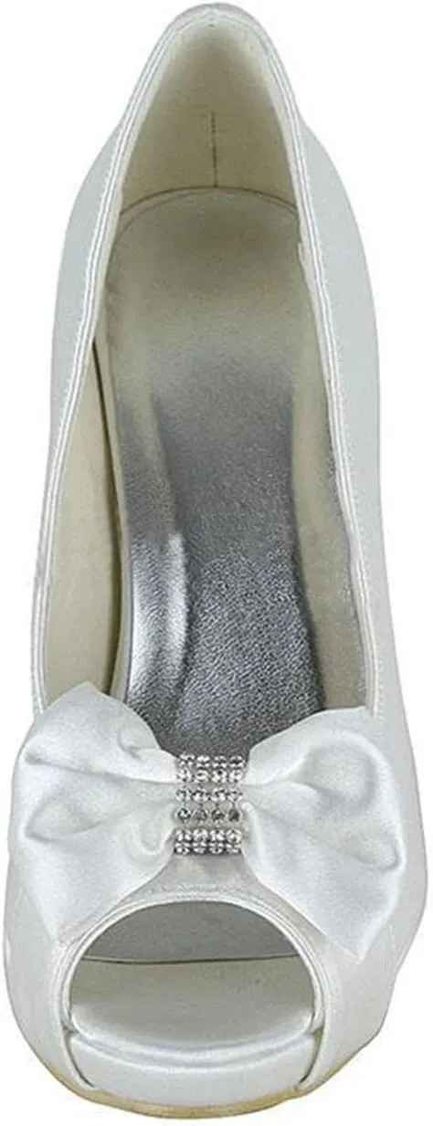 Minishion Girls Womens Knot Crystals Satin Bridal Wedding Sandals High Heel Prom Shoes