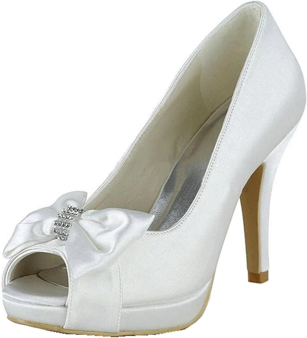 Minishion Girls Womens Knot Crystals Satin Bridal Wedding Sandals High Heel Prom Shoes