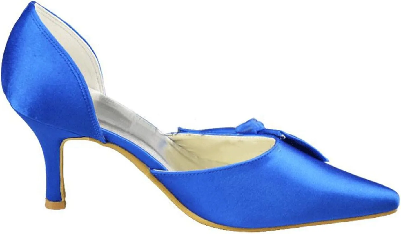 Minishion Girls Womens Knot Slip-on Satin Bridal Wedding Formal Party Pumps Shoes