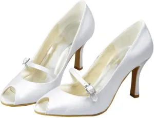 Minishion Girls Womens Mary Jane Style Satin Bridal Wedding Sandals Dress Shoes