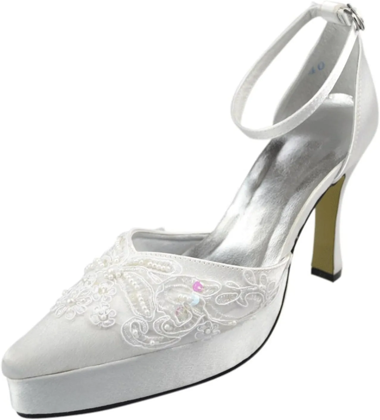 Minishion Girls Womens Pointed Toe Platform Ankle Strap Satin Bridal Wedding Dress Pumps Shoes