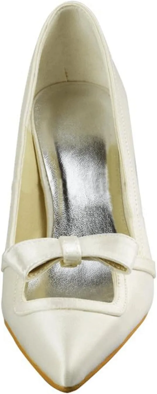 Minishion Girls Womens Pointed Toe Slip-on Satin Bridal Wedding Shoes