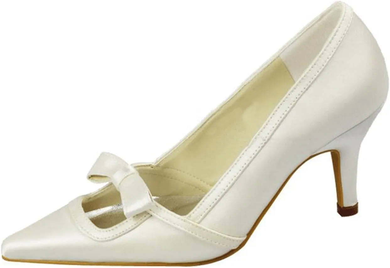 Minishion Girls Womens Pointed Toe Slip-on Satin Bridal Wedding Shoes