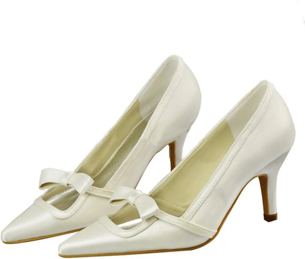 Minishion Girls Womens Pointed Toe Slip-on Satin Bridal Wedding Shoes