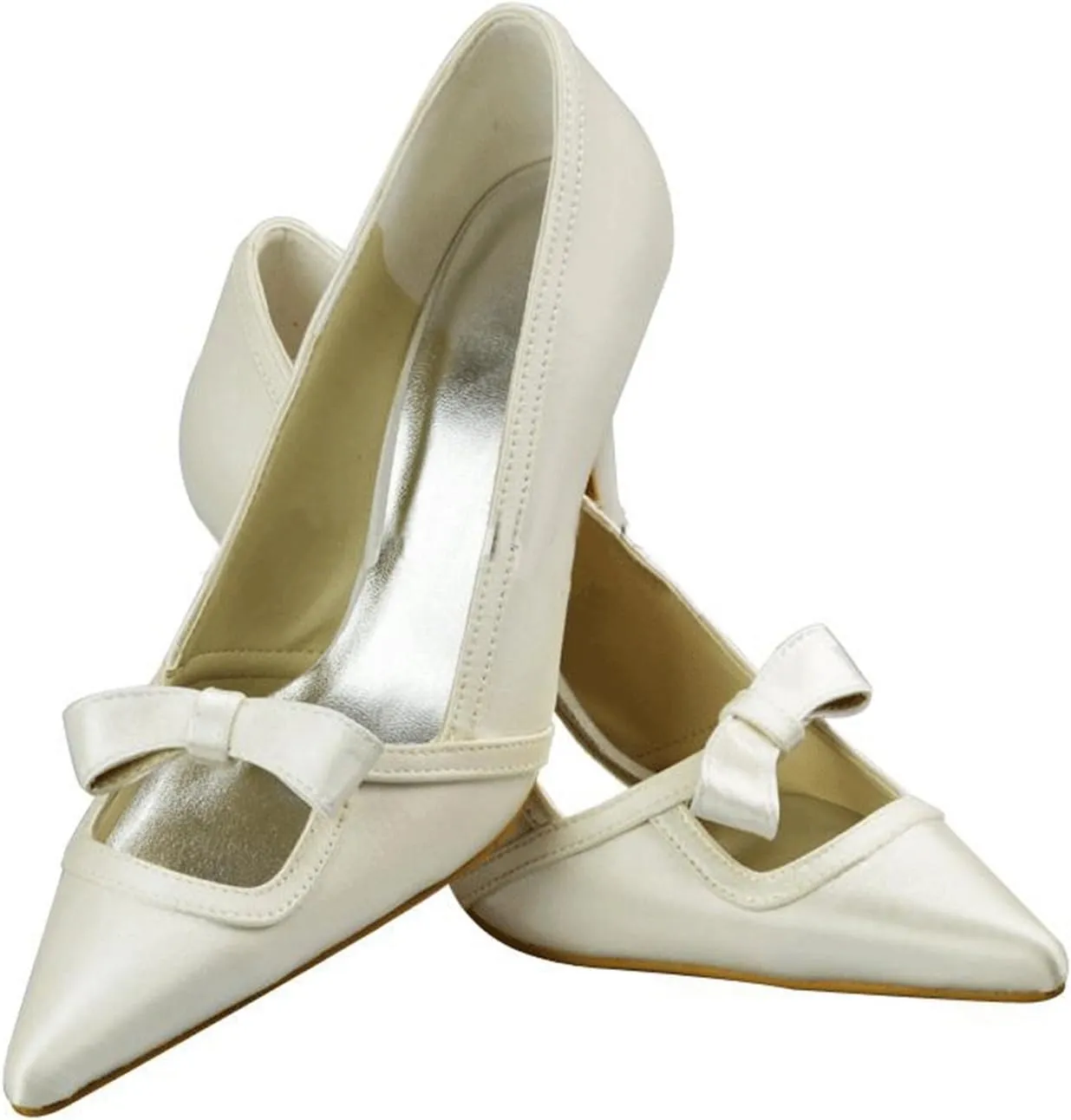 Minishion Girls Womens Pointed Toe Slip-on Satin Bridal Wedding Shoes