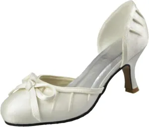 Minishion Girls Womens Round Toe Knot Satin Wedding Party Prom Pumps Shoes