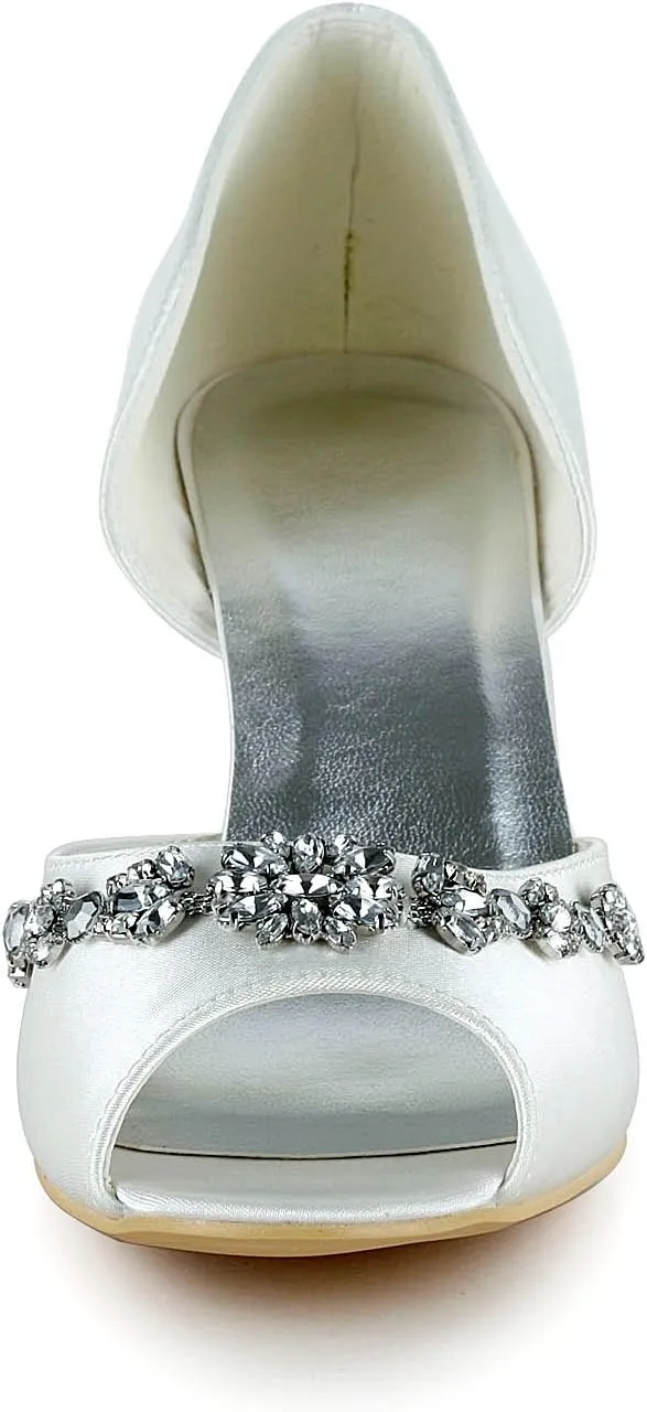 Minishion GYMZ651 Womens Open Toe Stiletto Heel Satin Wedge Bridal Wedding Shoes