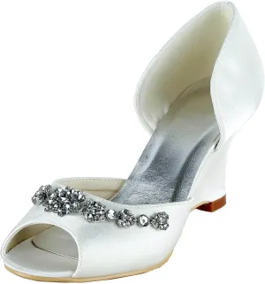 Minishion GYMZ651 Womens Open Toe Stiletto Heel Satin Wedge Bridal Wedding Shoes