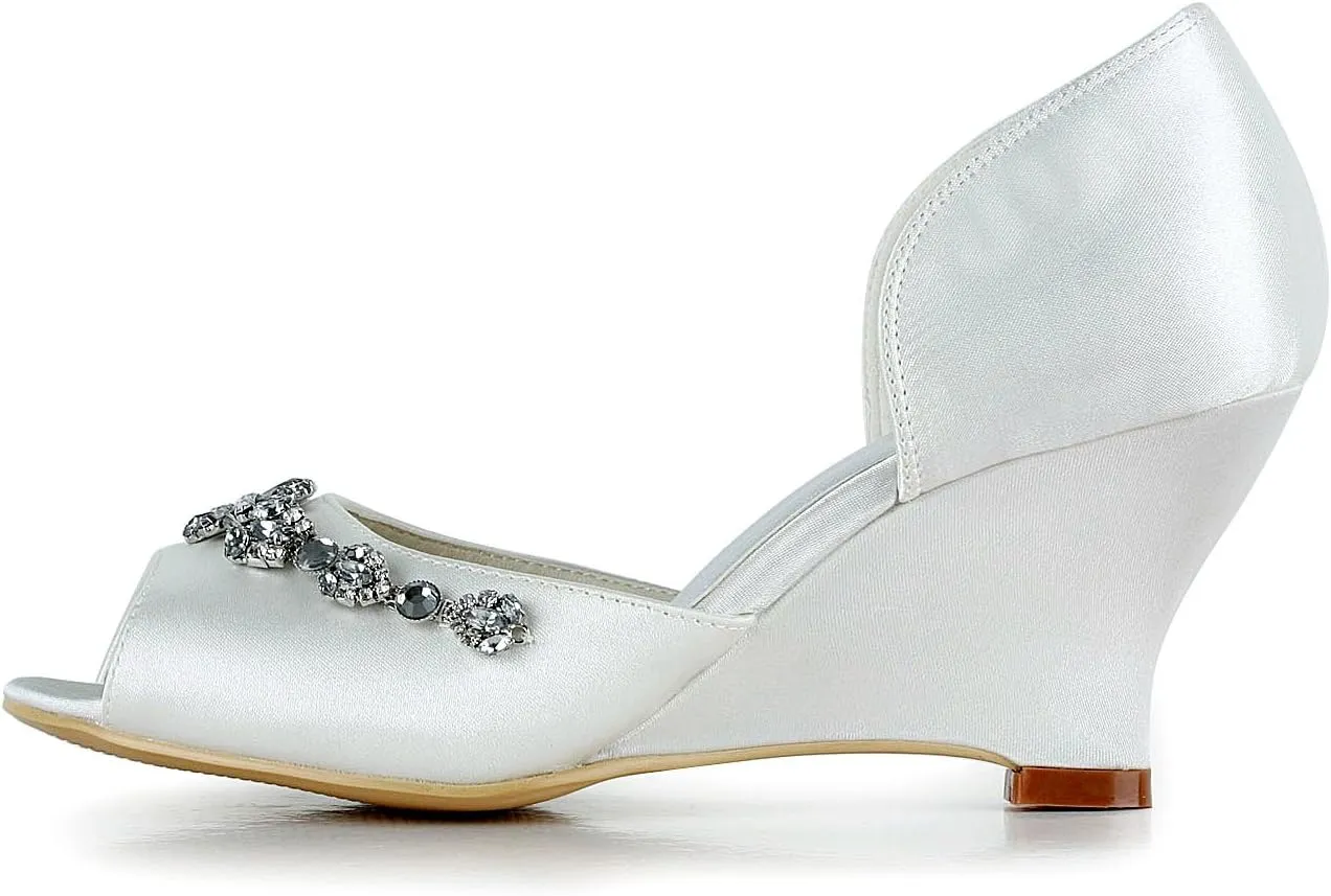 Minishion GYMZ651 Womens Open Toe Stiletto Heel Satin Wedge Bridal Wedding Shoes