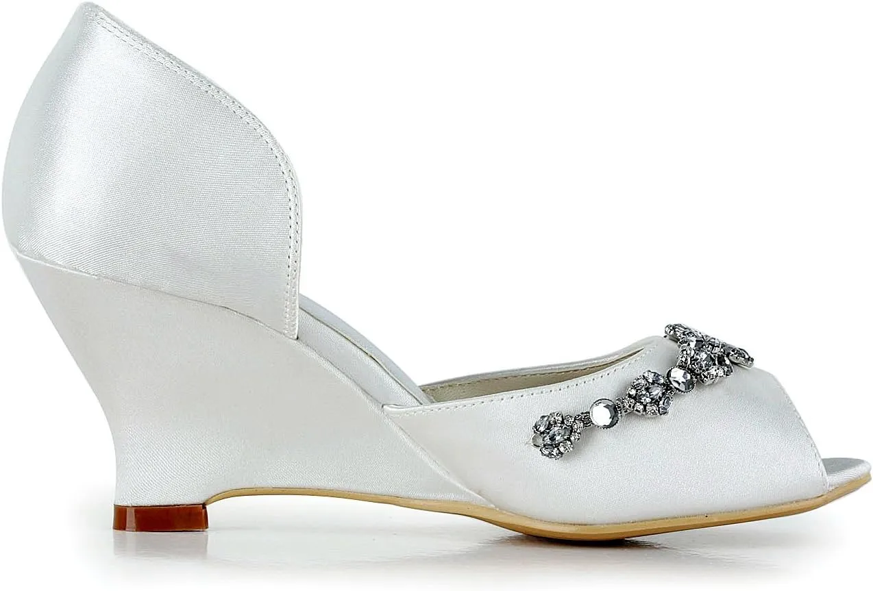 Minishion GYMZ651 Womens Open Toe Stiletto Heel Satin Wedge Bridal Wedding Shoes