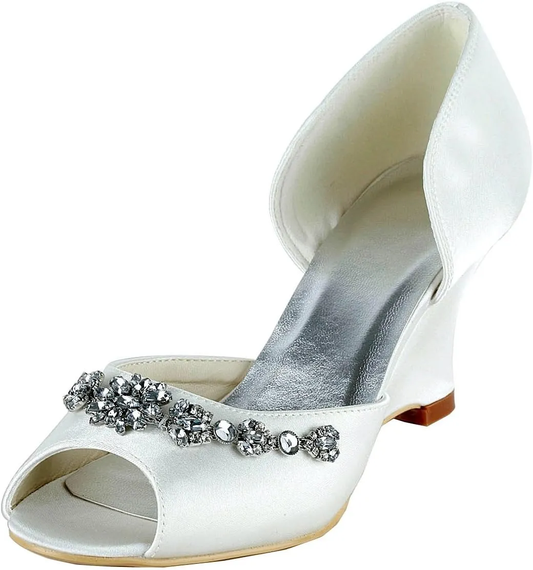 Minishion GYMZ651 Womens Open Toe Stiletto Heel Satin Wedge Bridal Wedding Shoes