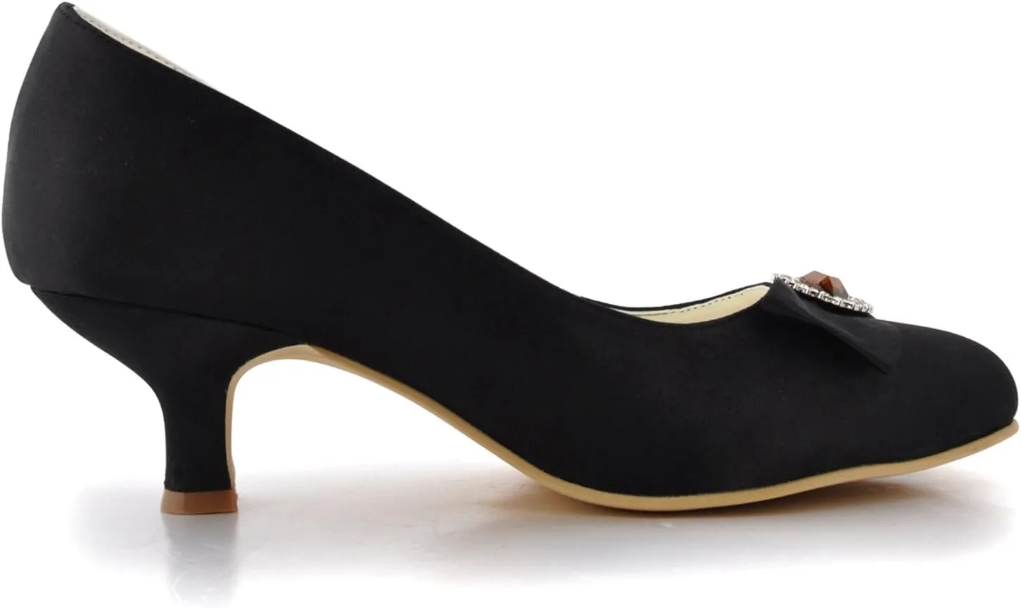 Minishion GYMZ665 Womens Kitten Heel Satin Evening Party Bridal Wedding Jewel Shoes