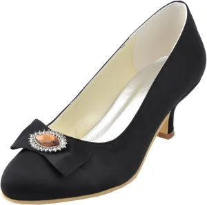 Minishion GYMZ665 Womens Kitten Heel Satin Evening Party Bridal Wedding Jewel Shoes