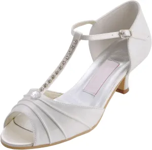 Minishion GYMZ689 Womens T-Strap Satin Evening Party Prom Bridal Wedding Shoes Pumps Sandals Flatfs