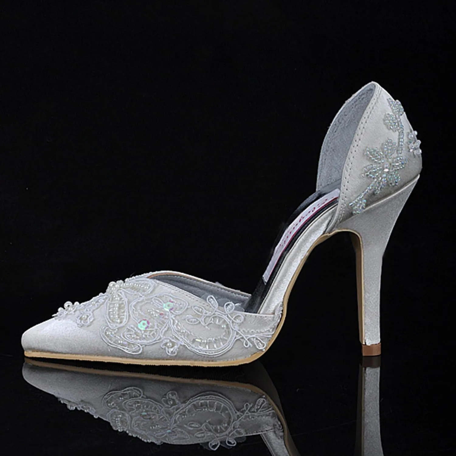 Minishion MZ581 Women's High Heel Beaded Satin Bridal Wedding Evening Party Prom Shoes