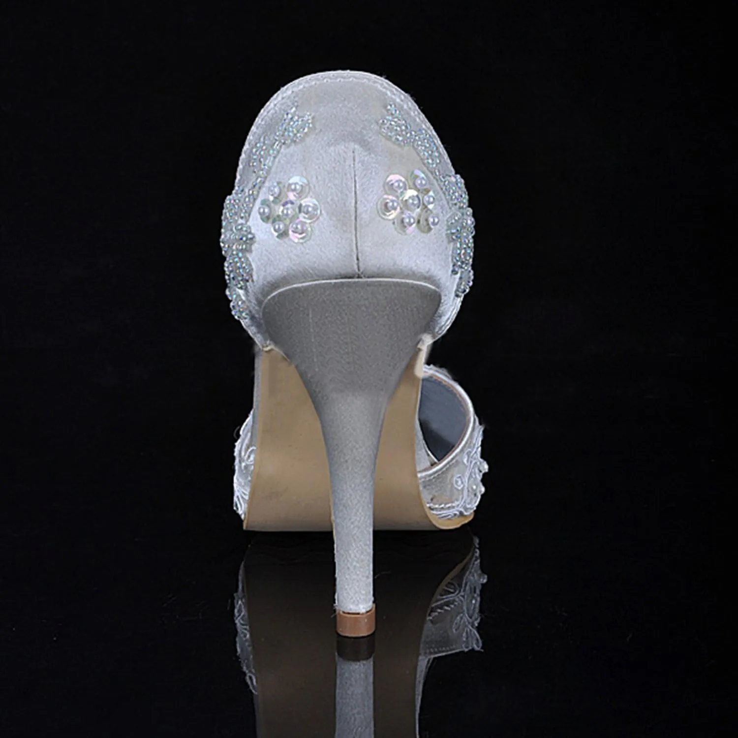 Minishion MZ581 Women's High Heel Beaded Satin Bridal Wedding Evening Party Prom Shoes
