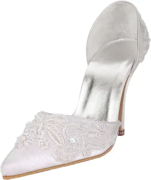 Minishion MZ581 Women's High Heel Beaded Satin Bridal Wedding Evening Party Prom Shoes