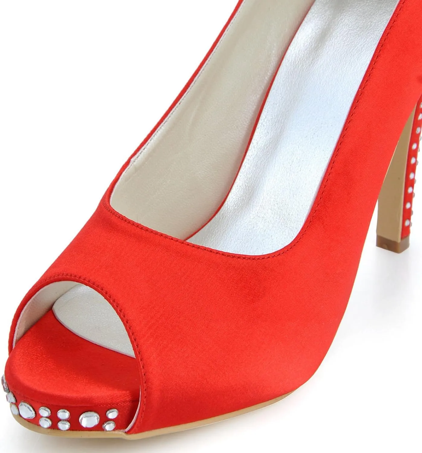 Minishion MZ599 Womens Peep Toe Stiletto Heel Rhinestone Bridal Wedding Party Prom Evening Satin Sandal
