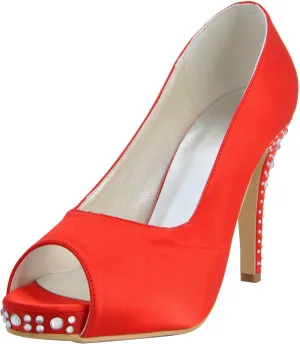 Minishion MZ599 Womens Peep Toe Stiletto Heel Rhinestone Bridal Wedding Party Prom Evening Satin Sandal