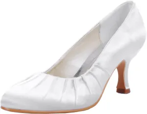 Minishion MZ605 Womens Pointy Toe Med Heel Bridal Wedding Evening Satin Pump Shoes
