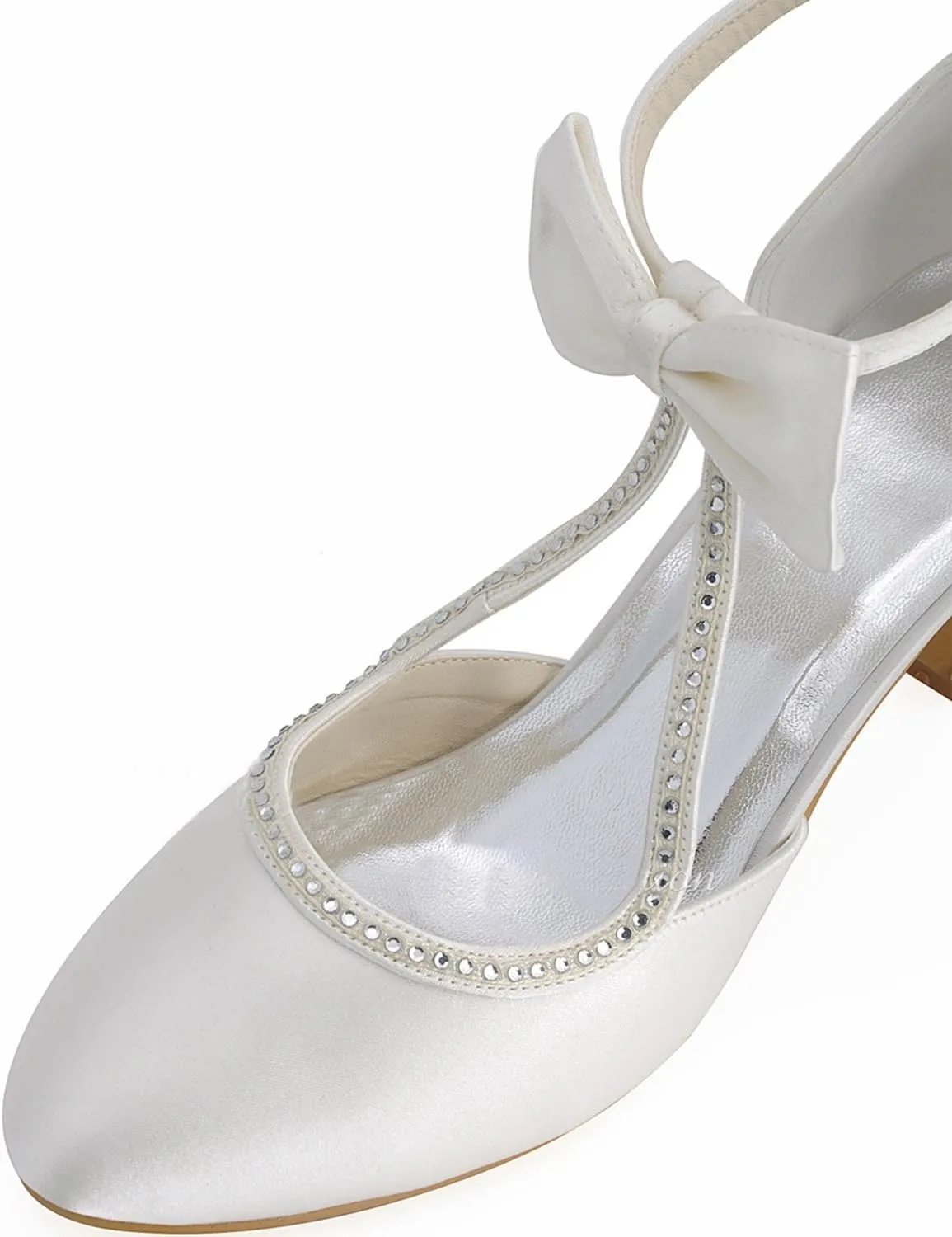 Minishion MZ613 Womens Round Toe Kitten Heel T-Strap Bridal Wedding Satin Buckle Pump Shoes