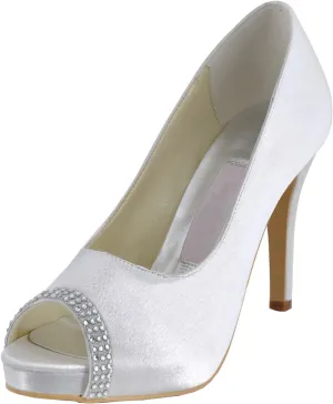 Minishion MZ618 Womens Peep Toe Stiletto Heel Slip on Bridal Wedding Satin Sandals Shoes