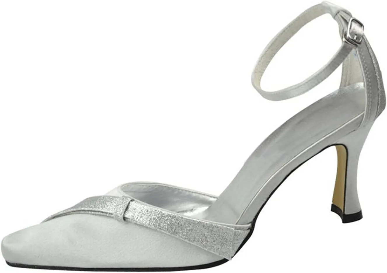 Minishion Pointed Toe Satin Wedding Shoes Ankle Strap Party Pumps for Female