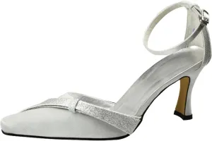 Minishion Pointed Toe Satin Wedding Shoes Ankle Strap Party Pumps for Female