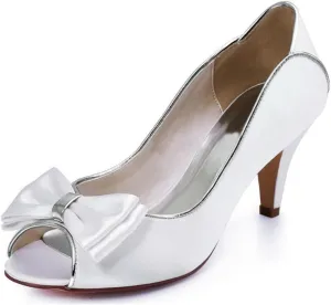 Minishion Women's Bows Peep Toe Satin Outdoor Wedding Sandals