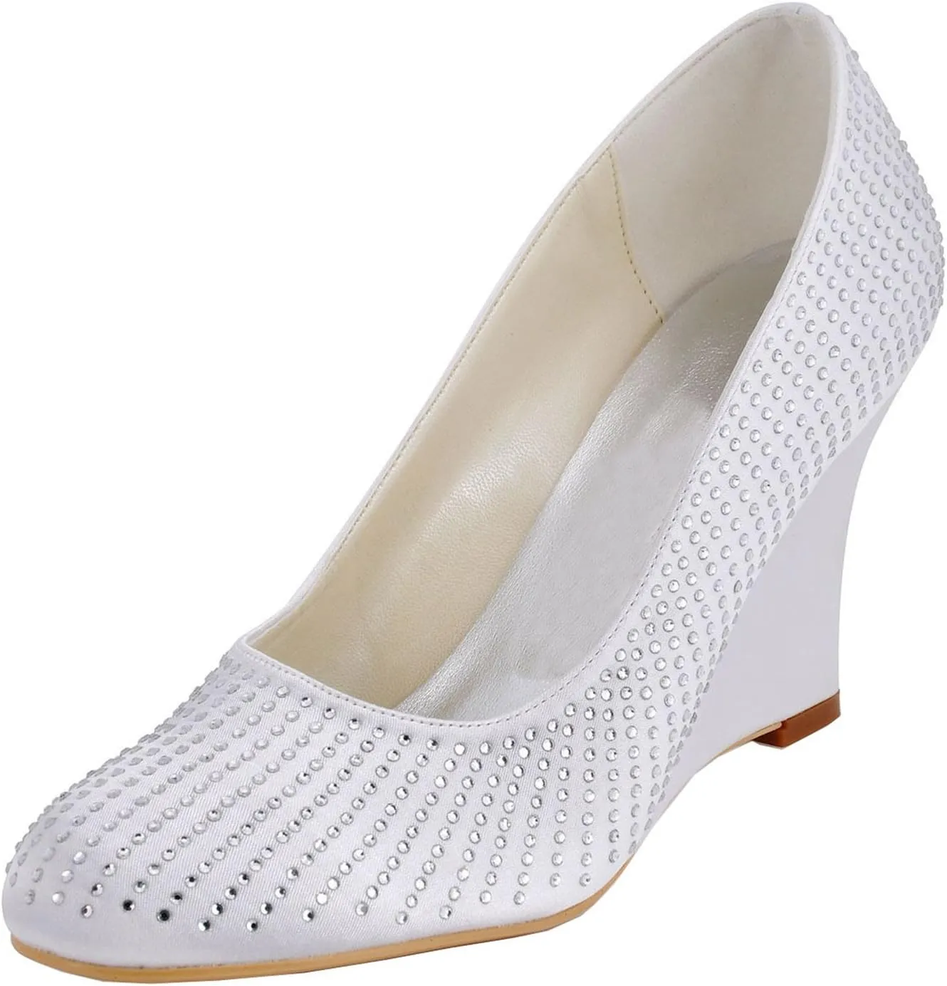 Minishion Women's Crystals Wedge Satin Wedding Party Prom Pumps