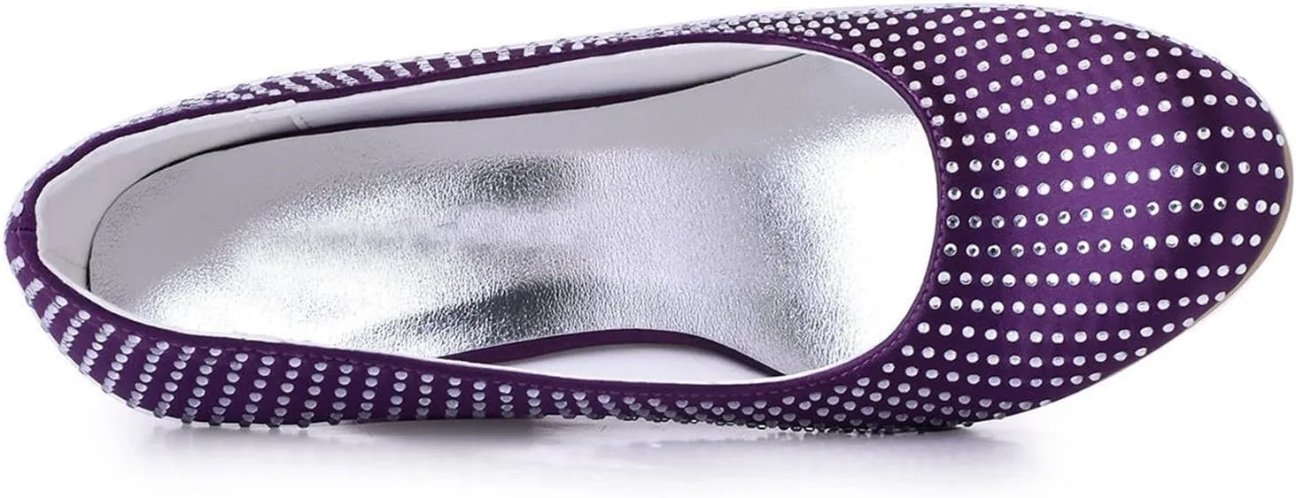 Minishion Women's Crystals Wedge Satin Wedding Party Prom Pumps