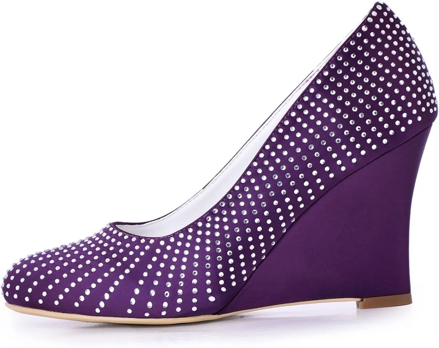 Minishion Women's Crystals Wedge Satin Wedding Party Prom Pumps