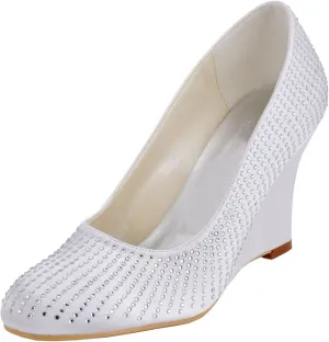 Minishion Women's Crystals Wedge Satin Wedding Party Prom Pumps