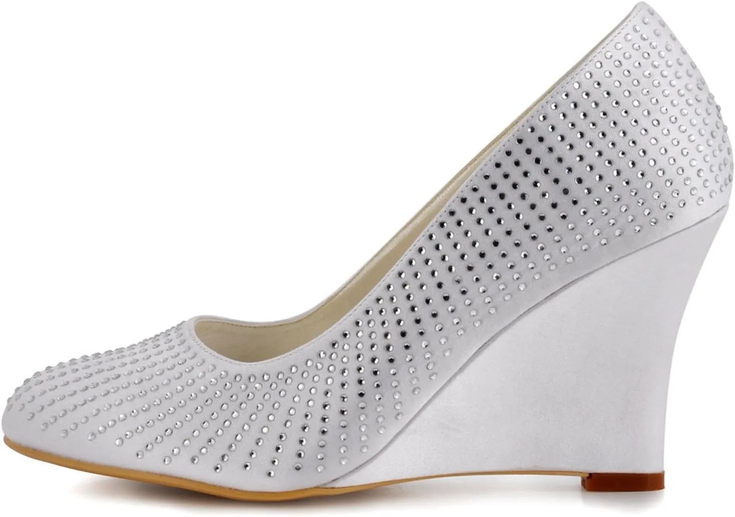 Minishion Women's Crystals Wedge Satin Wedding Party Prom Pumps