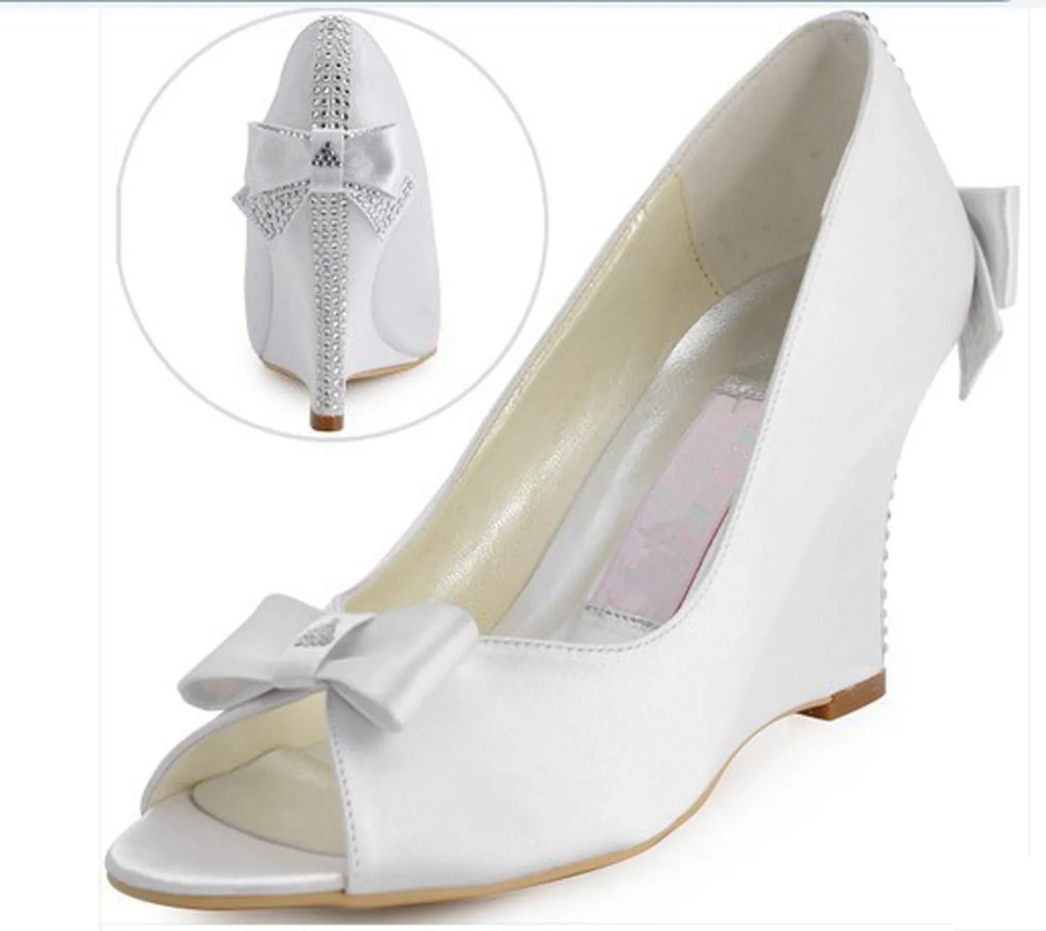 Minishion Womens MZ543 Wedge High Heel Satin Wedding Party Evening Prom Sandals
