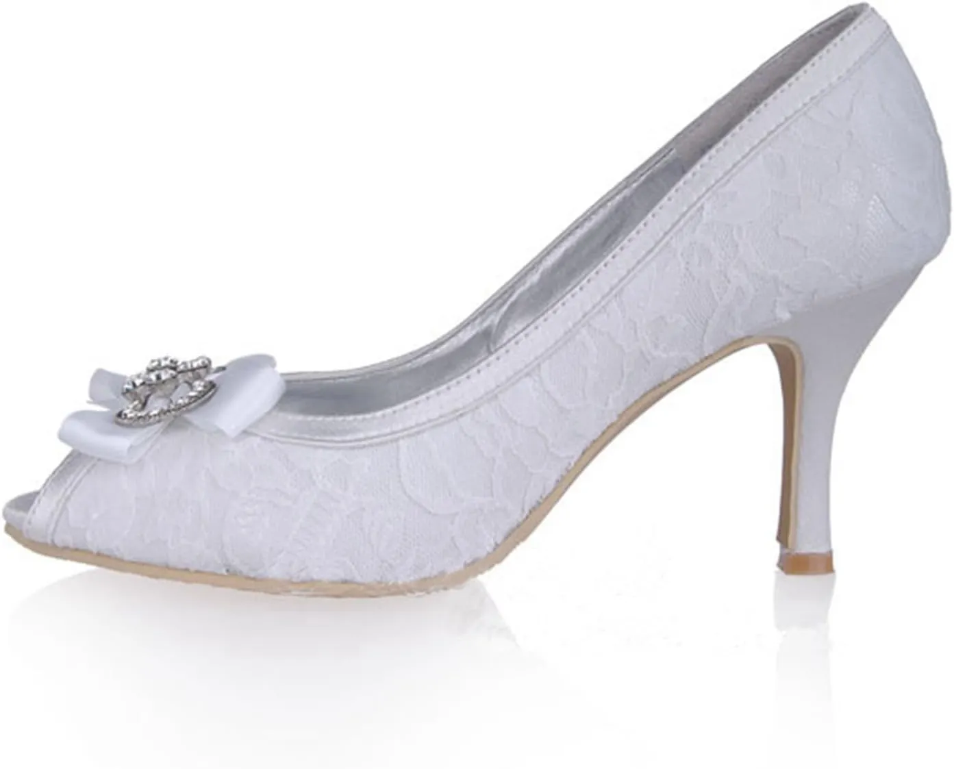Minishion Womens MZ565 Peep Toe High Heel Rhinestone Bridal Wedding Satin Shoes Sandals