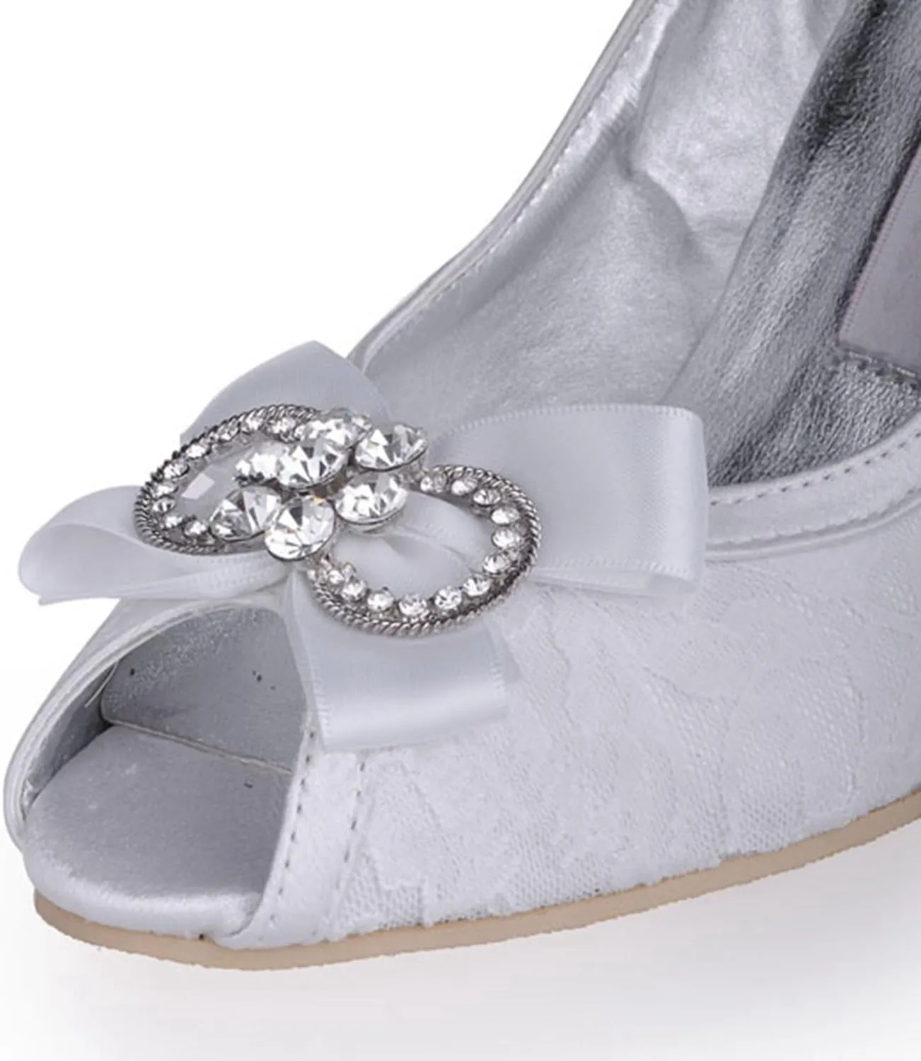 Minishion Womens MZ565 Peep Toe High Heel Rhinestone Bridal Wedding Satin Shoes Sandals